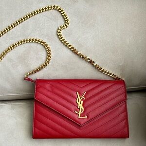 Saint Laurent Grain De Poudre Matelasse Chevron Monogram Vermillion bag